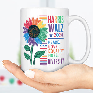 Harris Walz Peace Love 2024 Mug | Kamala Harris 2024 Mug | Democrat White Mug T1438 - KH2