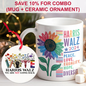 Harris Walz Peace Love 2024 Mug | Kamala Harris 2024 Mug | Democrat White Mug T1438 - KH2