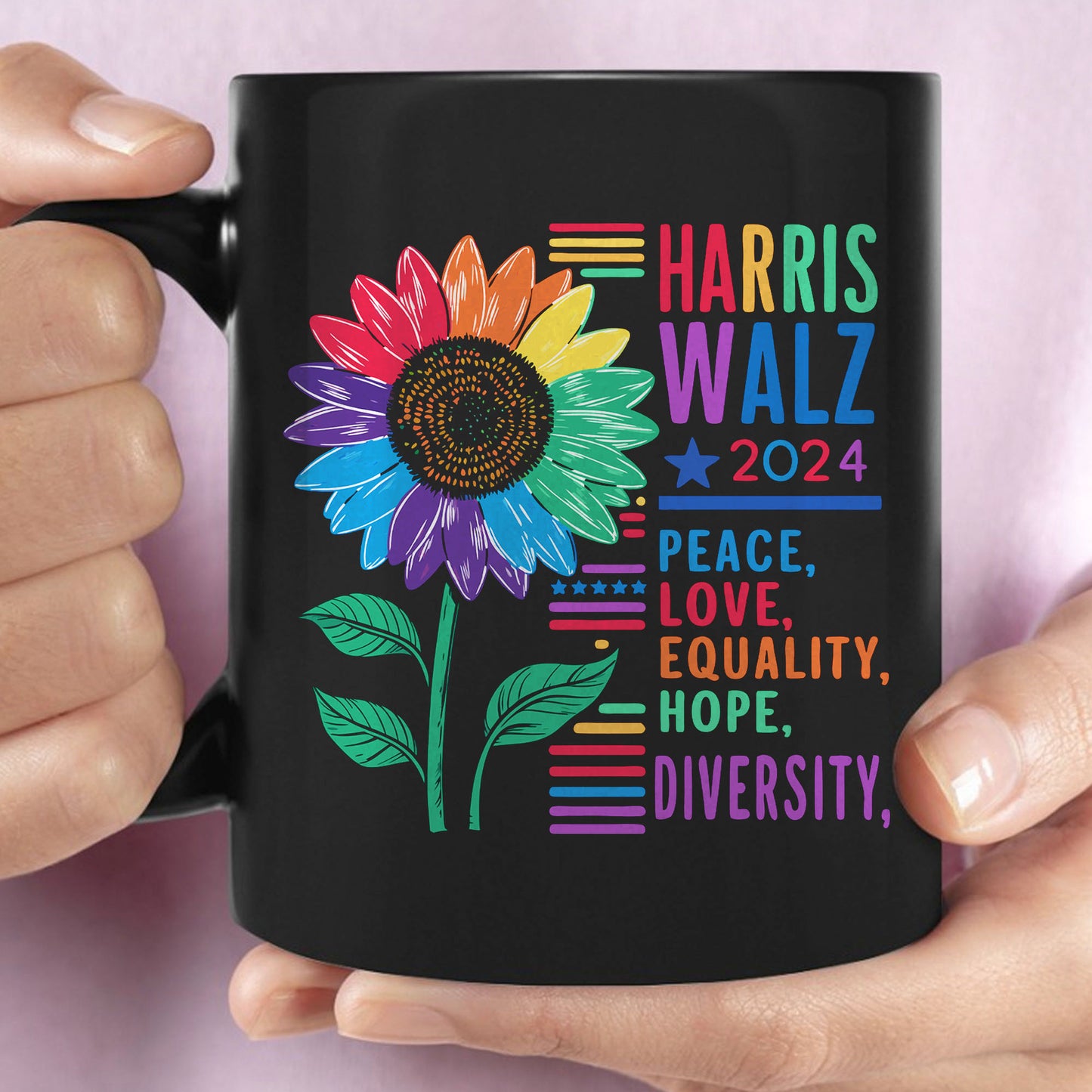 Harris Walz Peace Love 2024 Mug | Kamala Harris 2024 Black Mug | Democrat Mug T1438 - KH2