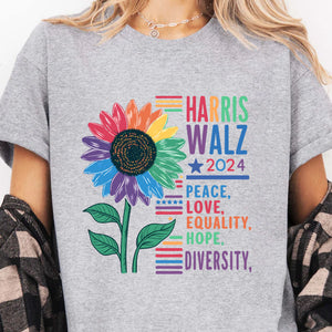 Harris Walz Peace Love Shirt | Kamala Harris 2024 Shirt | Democrat Shirt Bright T1438 - KH2