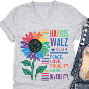 Harris Walz Peace Love Shirt | Kamala Harris 2024 Shirt | Democrat Shirt Bright T1438 - KH2