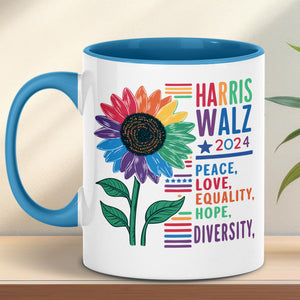 Harris Walz Peace Love 2024 Mug | Kamala Harris 2024 Mug | Democrat White Mug T1438 - KH2