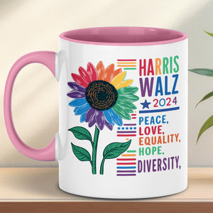 Harris Walz Peace Love 2024 Mug | Kamala Harris 2024 Mug | Democrat White Mug T1438 - KH2