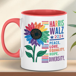 Harris Walz Peace Love 2024 Mug | Kamala Harris 2024 Mug | Democrat White Mug T1438 - KH2