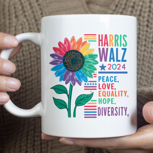 Harris Walz Peace Love 2024 Mug | Kamala Harris 2024 Mug | Democrat White Mug T1438 - KH2