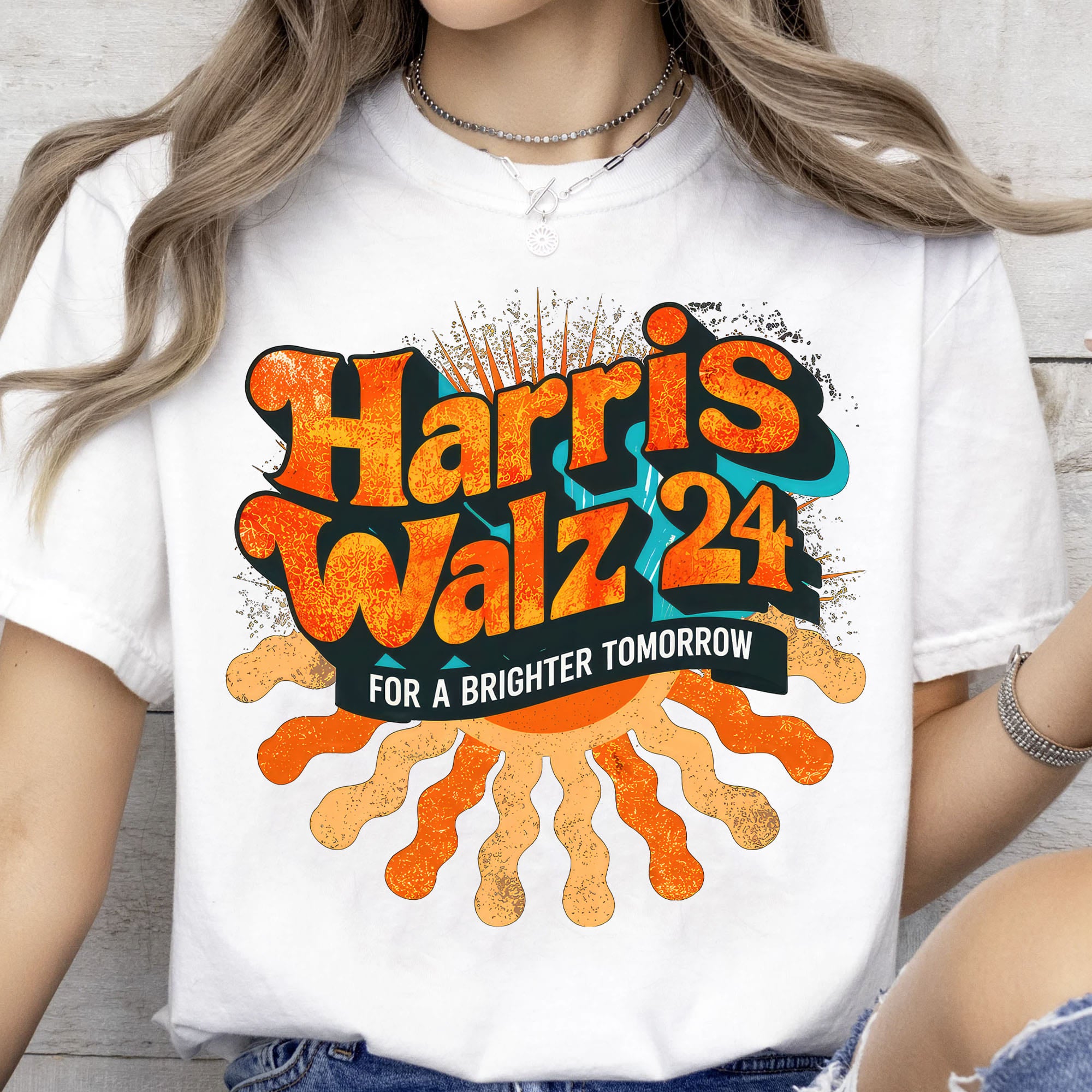 Harris Walz Retro For A Brighter Tomorrow Shirt | Kamala Harris 2024 Shirt | Democrat Shirt Bright T1439 - KH2