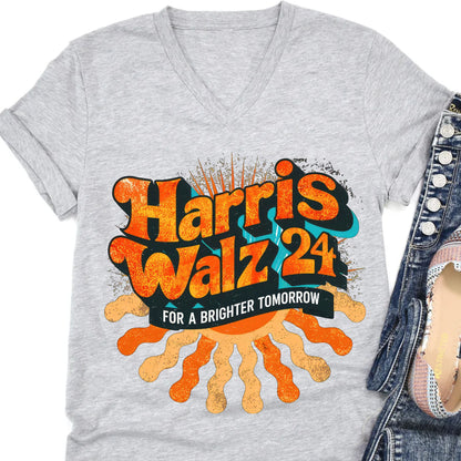 Harris Walz Retro For A Brighter Tomorrow Shirt | Kamala Harris 2024 Shirt | Democrat Shirt Bright T1439 - KH2
