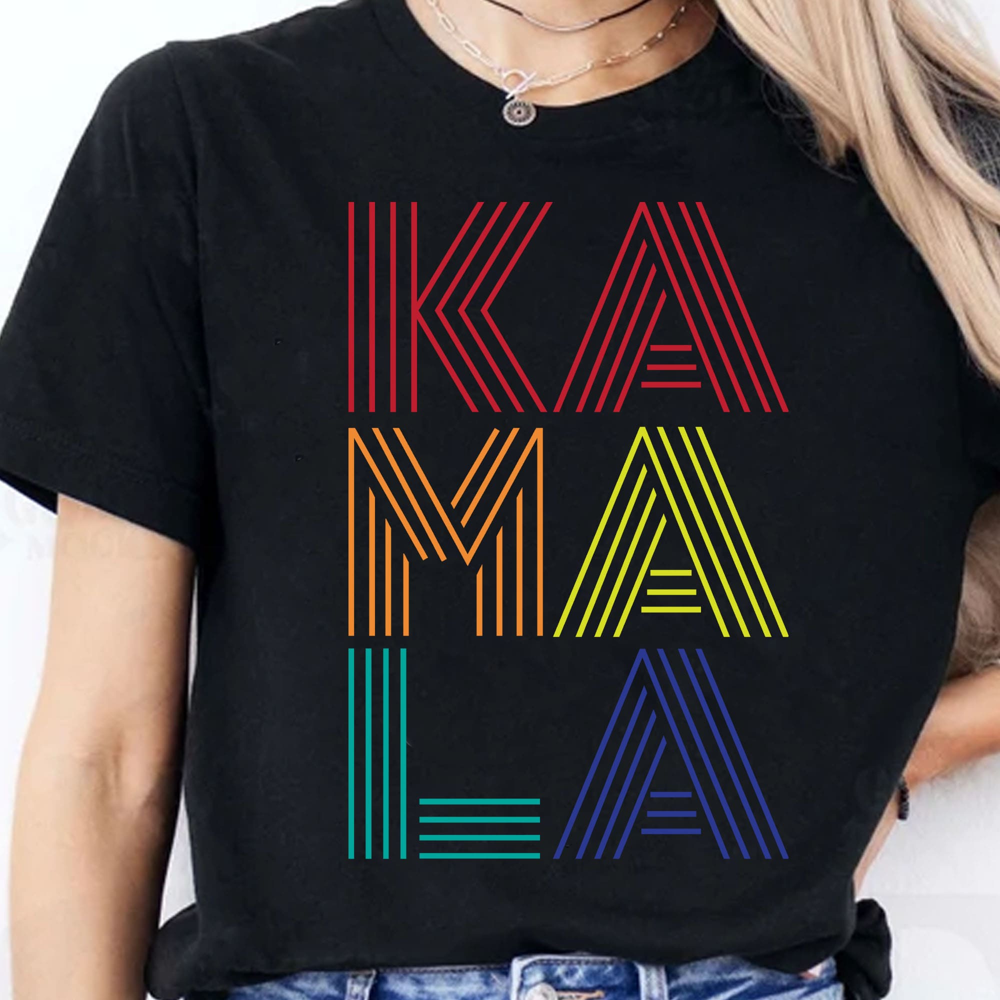 Rainbow Lines Kamala Shirt | Kamala Harris 2024 Shirt | Democrat Shirt Dark T1452 - KH2