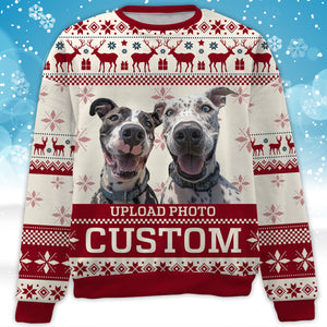 Live Preview Custom Your Pets Sweatshirt, Christmas All-Over Printed Sweatshirt, Personalized with Your Own Dog or Cat Photo - C1465