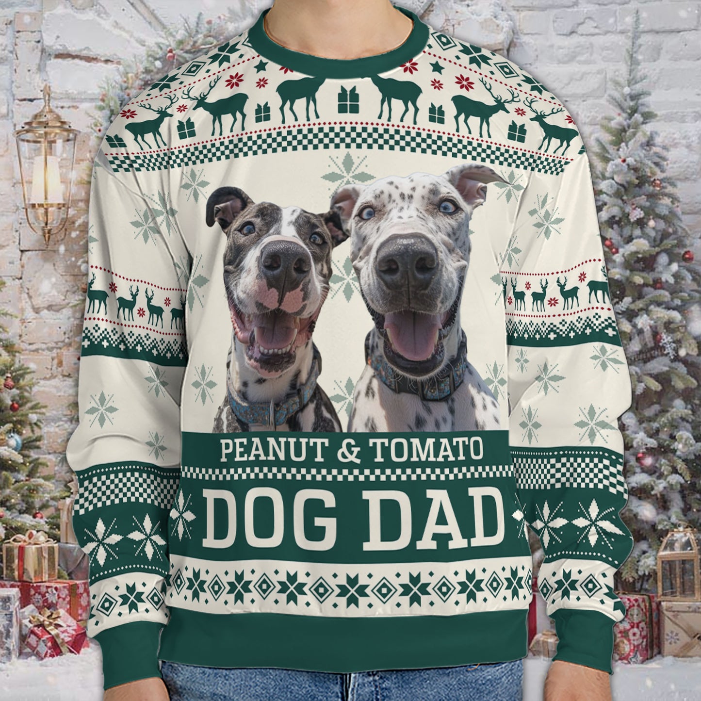 Live Preview Custom Pet Photo Sweater, Christmas All-Over Printed Sweatshirt, Personalized with Your Own Dog or Cat Photo - C1465