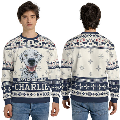 Live Preview Custom Pet Photo Sweater, Christmas All-Over Printed Sweatshirt, Personalized with Your Own Dog or Cat Photo - C1465