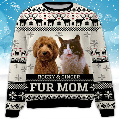 Live Preview Custom Pet Photo Sweater, Christmas All-Over Printed Sweatshirt, Personalized with Your Own Dog or Cat Photo - C1465