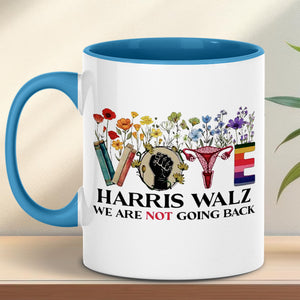 Floral Vote Harris Walz We Are Not Going Back Mug | Kamala Harris 2024 Mug | Democrat White Mug T1466 - KH2