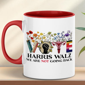 Floral Vote Harris Walz We Are Not Going Back Mug | Kamala Harris 2024 Mug | Democrat White Mug T1466 - KH2