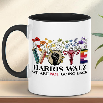 Floral Vote Harris Walz We Are Not Going Back Mug | Kamala Harris 2024 Mug | Democrat White Mug T1466 - KH2