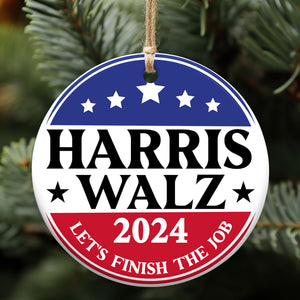 Harris Walz 2024 Let's Finish The Job Ornament | Kamala Harris 2024 Ornament | Democrat Christmas Ceramic Ornament T1467 - KH2