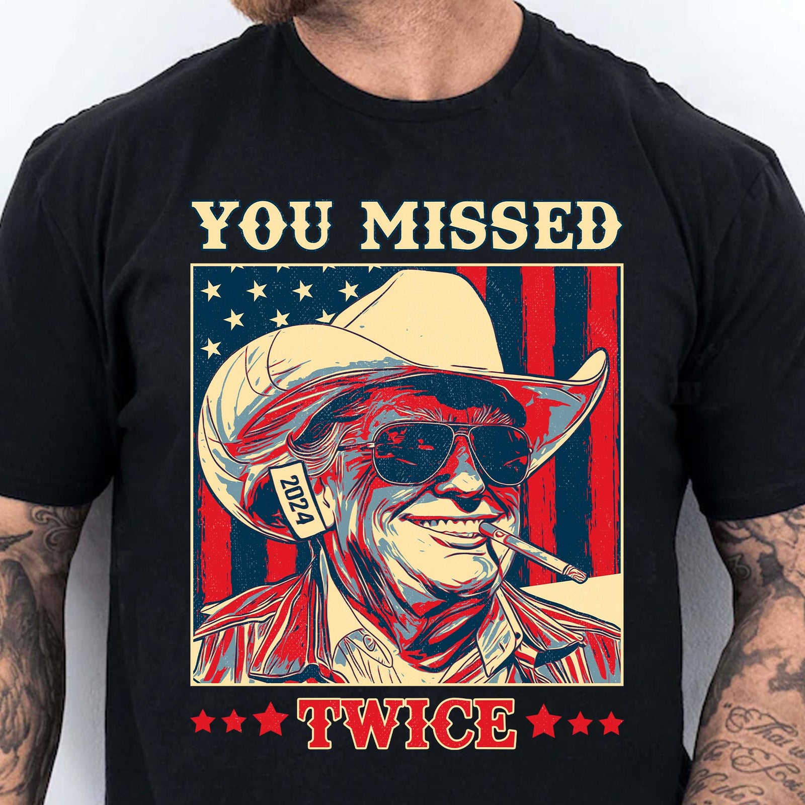 Trump You Missed Twice Shirt | Assassination Attempt Trump Tee | Cowboy Trump Tee | Trump Supporters Shirt Dark T1488 - GOP