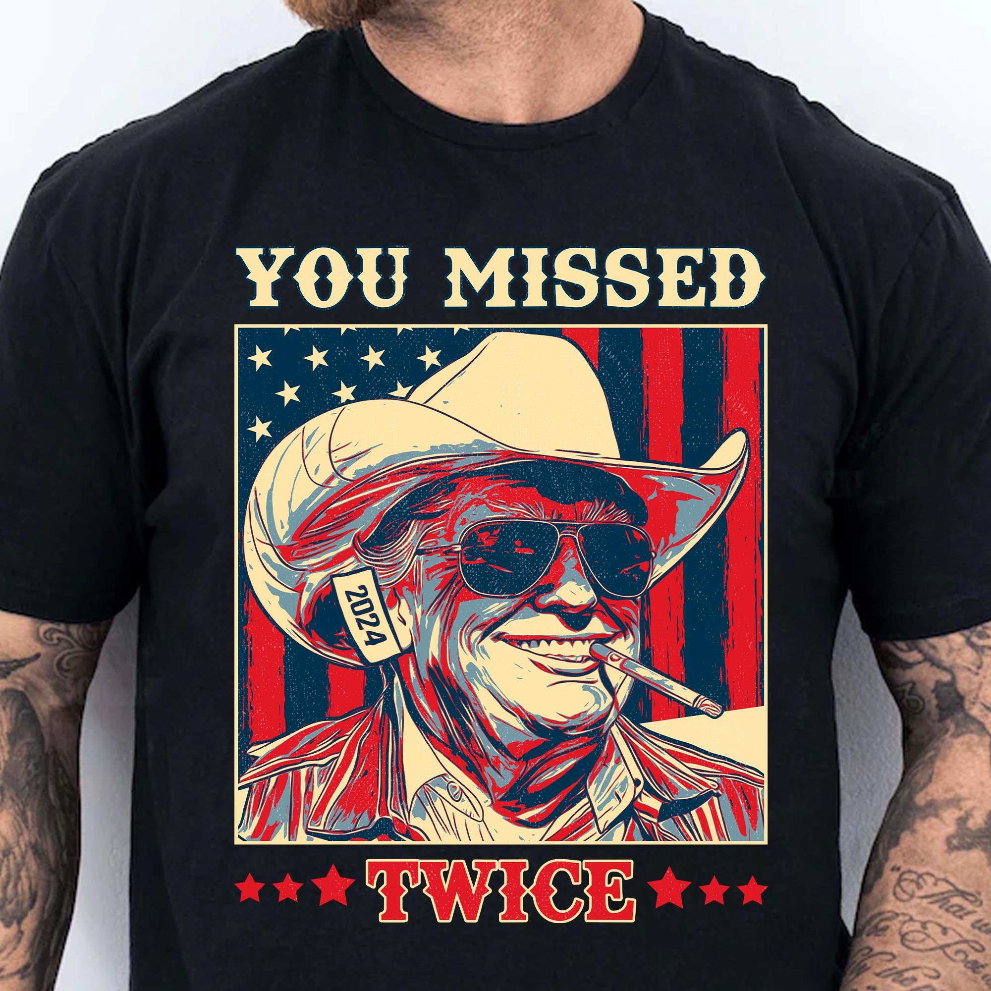 Trump You Missed Twice Shirt | Assassination Attempt Trump Tee | Cowboy Trump Tee | Trump Supporters Shirt Dark T1488 - GOP