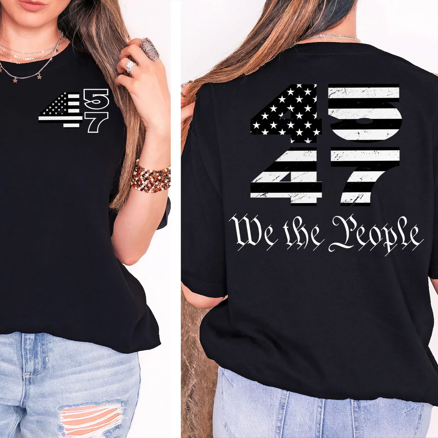 Trump 2024 45 47 Shirts | Funny Trump Tshirts | Republican Nominee Shirts | Republican Political T-shirts | Trump Front & Back Shirt Dark 681497 - GOP