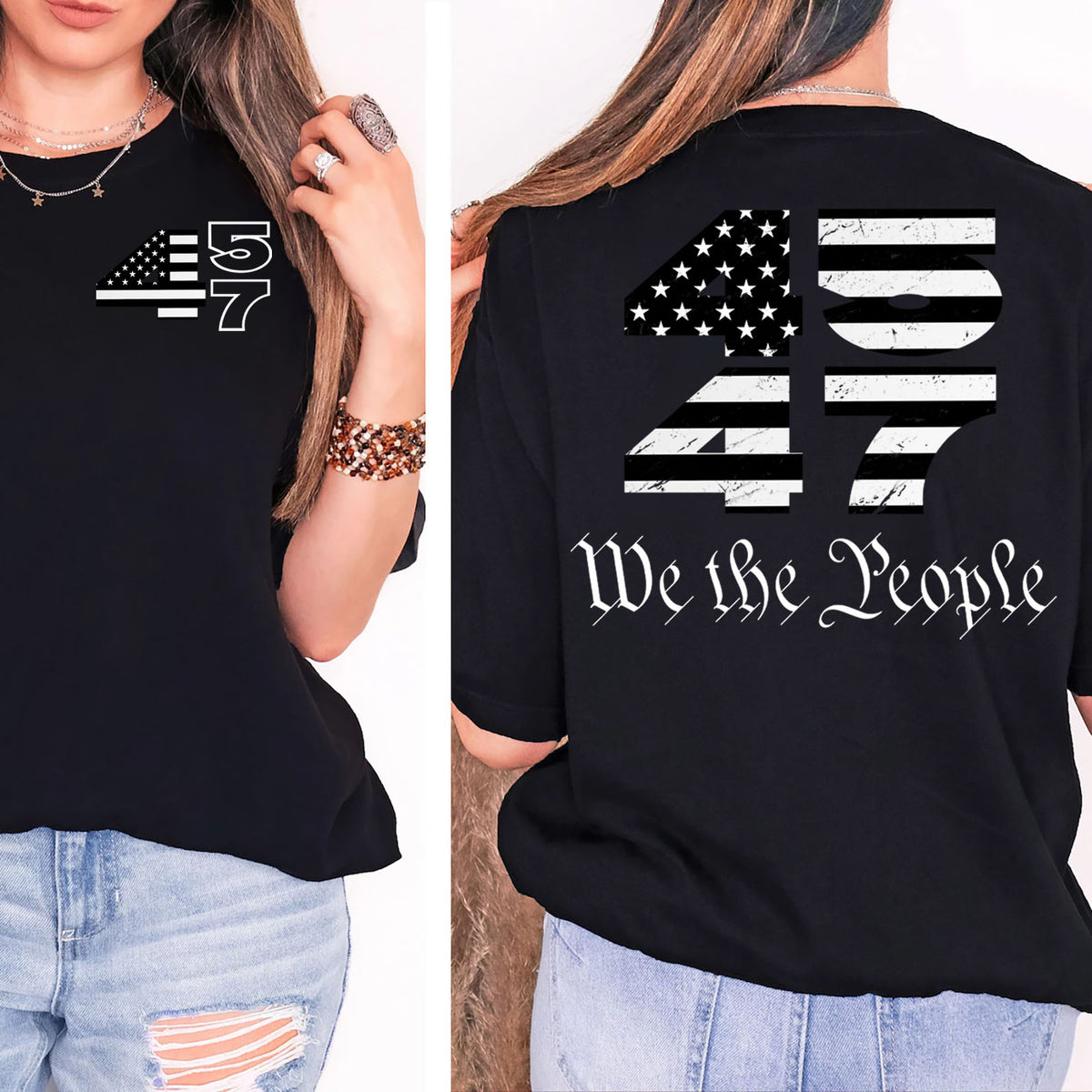Trump 2024 45 47 Shirts | Funny Trump Tshirts | Republican Nominee Shirts | Republican Political T-shirts | Trump Front & Back Shirt Dark 681497 - GOP