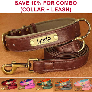 Personalized Dog Collar, Custom Engraved PU Leather Dog Collars, Free Engraving ID Tag Nameplate For Small Medium Large Dogs - C1502