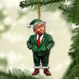 I'll Have A Red Christmas, Trump Santa Hat, Christmas Trump Acrylic Ornament, Perfect for Car & Christmas Tree Decor C1615 - GOP