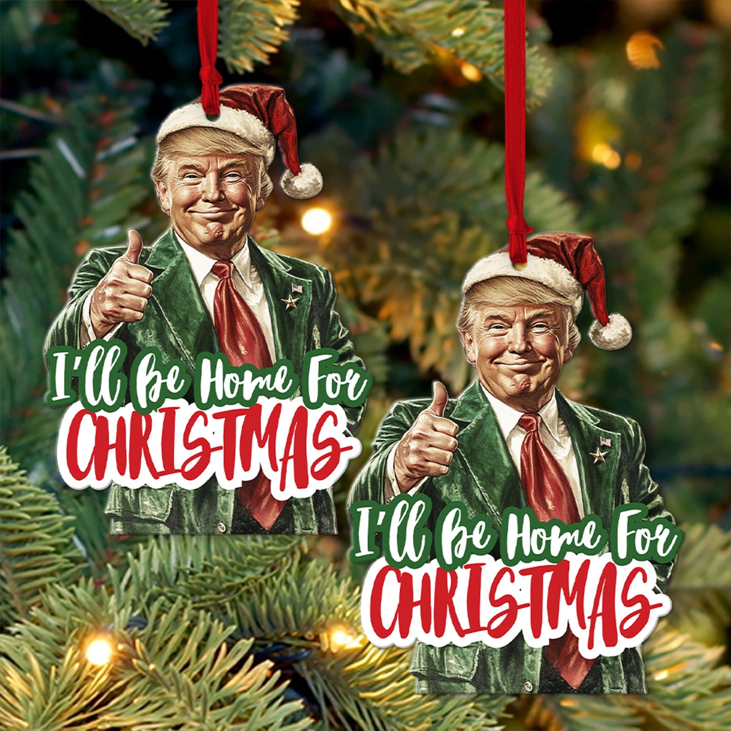 I'll Be Home For Christmas, Trump Santa Hat, Christmas Trump Acrylic Ornament | Perfect for Car & Christmas Tree Decor T1559 - GOP