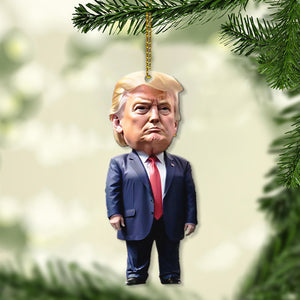 Trump-Inspired Acrylic Christmas & Halloween Decor - Sparkling Hanging Ornament for Car Interiors & Tree, Perfect Holiday Gift Idea - HT01