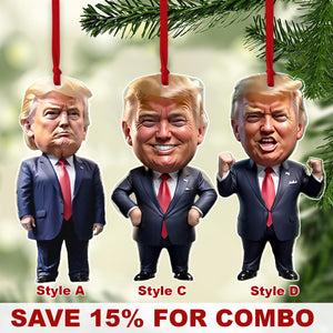 Trump-Inspired Acrylic Christmas & Halloween Decor - Sparkling Hanging Ornament for Car Interiors & Tree, Perfect Holiday Gift Idea - 681574