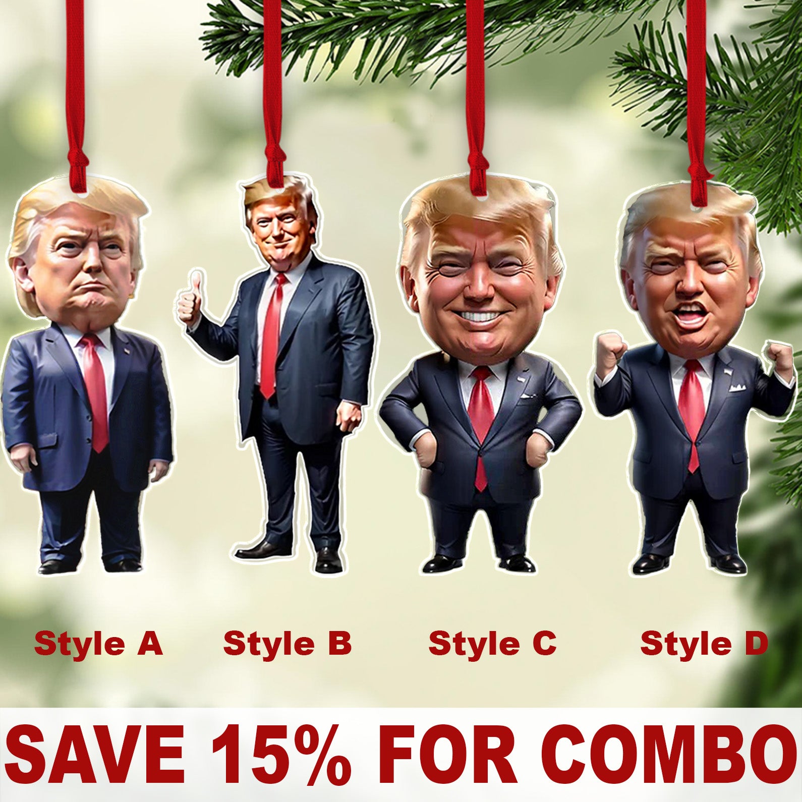 Trump-Inspired Acrylic Christmas & Halloween Decor - Sparkling Hanging Ornament for Car Interiors & Tree, Perfect Holiday Gift Idea - 681574