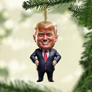 Trump-Inspired Acrylic Christmas & Halloween Decor - Sparkling Hanging Ornament for Car Interiors & Tree, Perfect Holiday Gift Idea - HT01