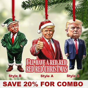 I'll Have A Red Christmas, Trump Santa Hat, Christmas Trump Acrylic Ornament, Perfect for Car & Christmas Tree Decor C1615 - GOP