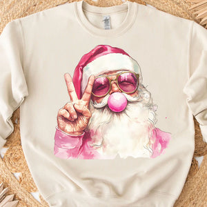 Retro Santa Christmas Blowing Bubble, Vintage Merry Christmas Sweater, Funny Santa With Sunglasses Xmas Holiday Sweatshirt C1633