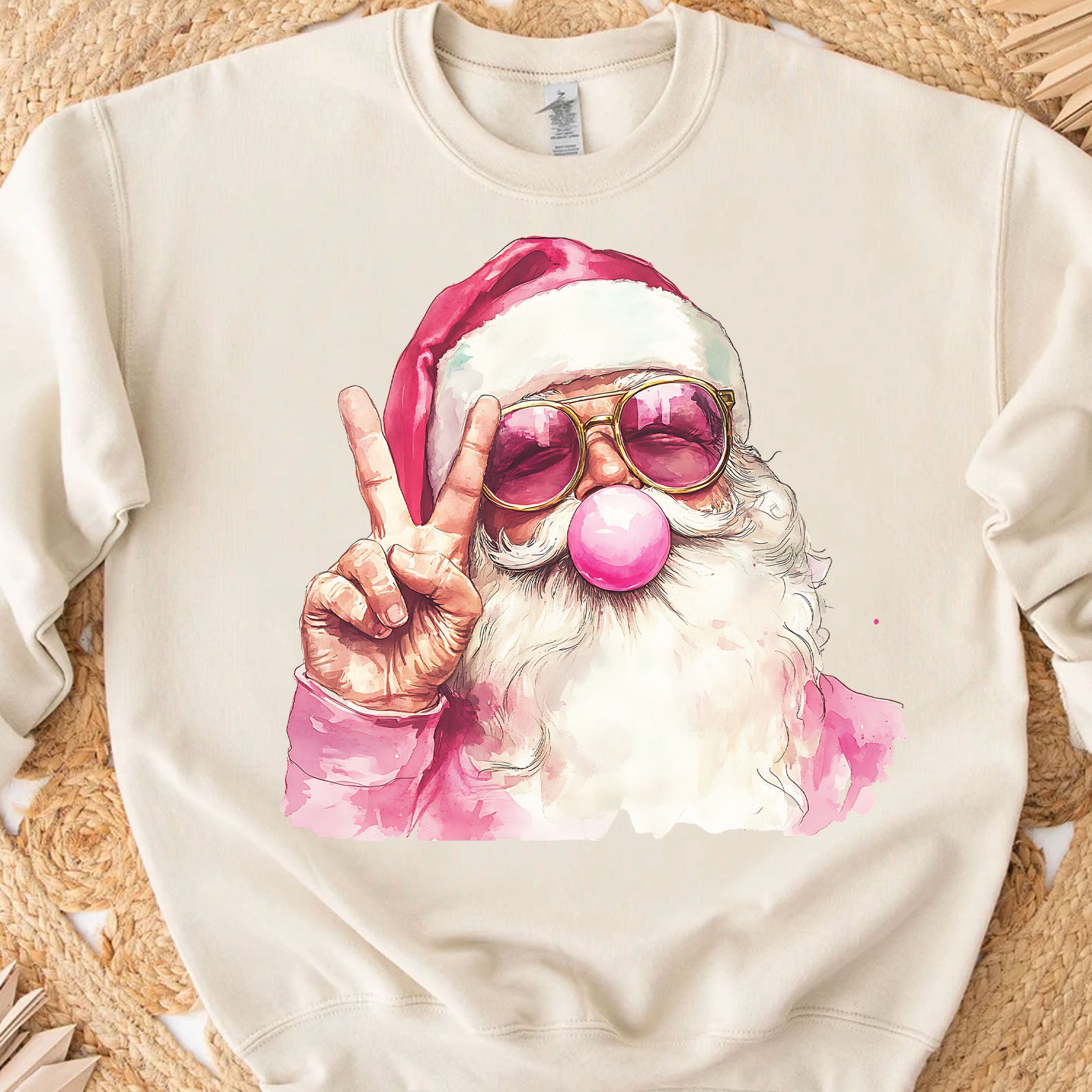 Retro Santa Christmas Blowing Bubble, Vintage Merry Christmas Sweater, Funny Santa With Sunglasses Xmas Holiday Sweatshirt C1633