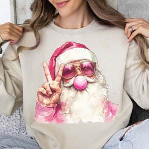 Retro Santa Christmas Blowing Bubble, Vintage Merry Christmas Sweater, Funny Santa With Sunglasses Xmas Holiday Sweatshirt C1633