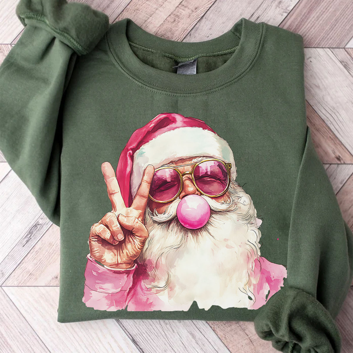 Retro Santa Christmas Blowing Bubble, Vintage Merry Christmas Sweater, Funny Santa With Sunglasses Xmas Holiday Sweatshirt C1633