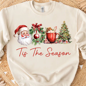 Tis The Season Shirt, Retro Santa Claus Sweater, Water Color Santa Claus Sweatshirt T1638