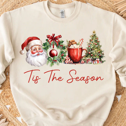Tis The Season Shirt, Retro Santa Claus Sweater, Water Color Santa Claus Sweatshirt T1638