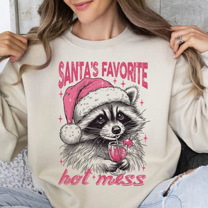 Santa's Favorite Hot Mess Shirt, Funny Christmas Raccoon Sweater, Trendy Pink Christmas Sweatshirt T1640