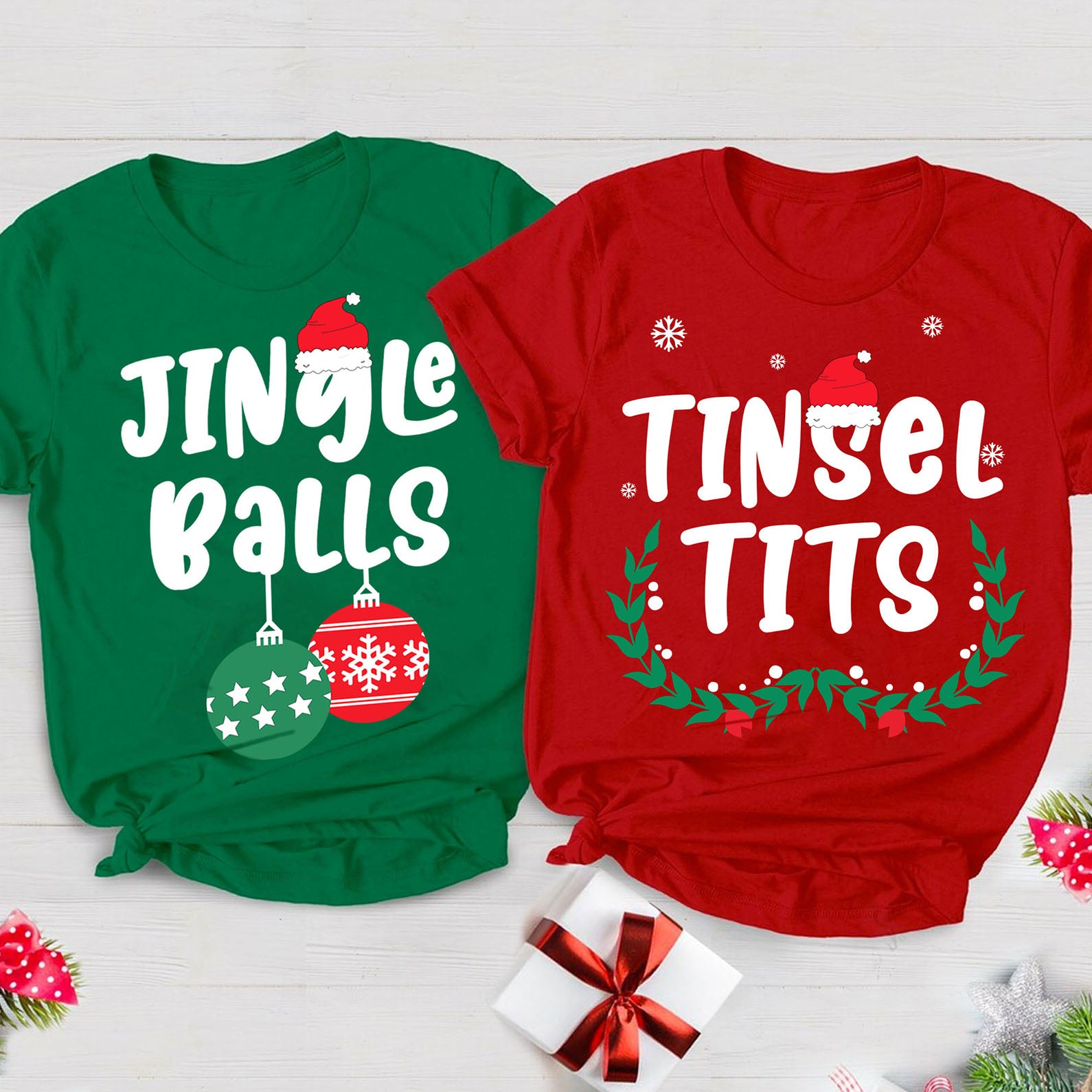 Jingle Balls Tinsel Tits Shirt, Couple Matching Christmas Shirt, Personalized Custom Couple Sweatshirt T1645