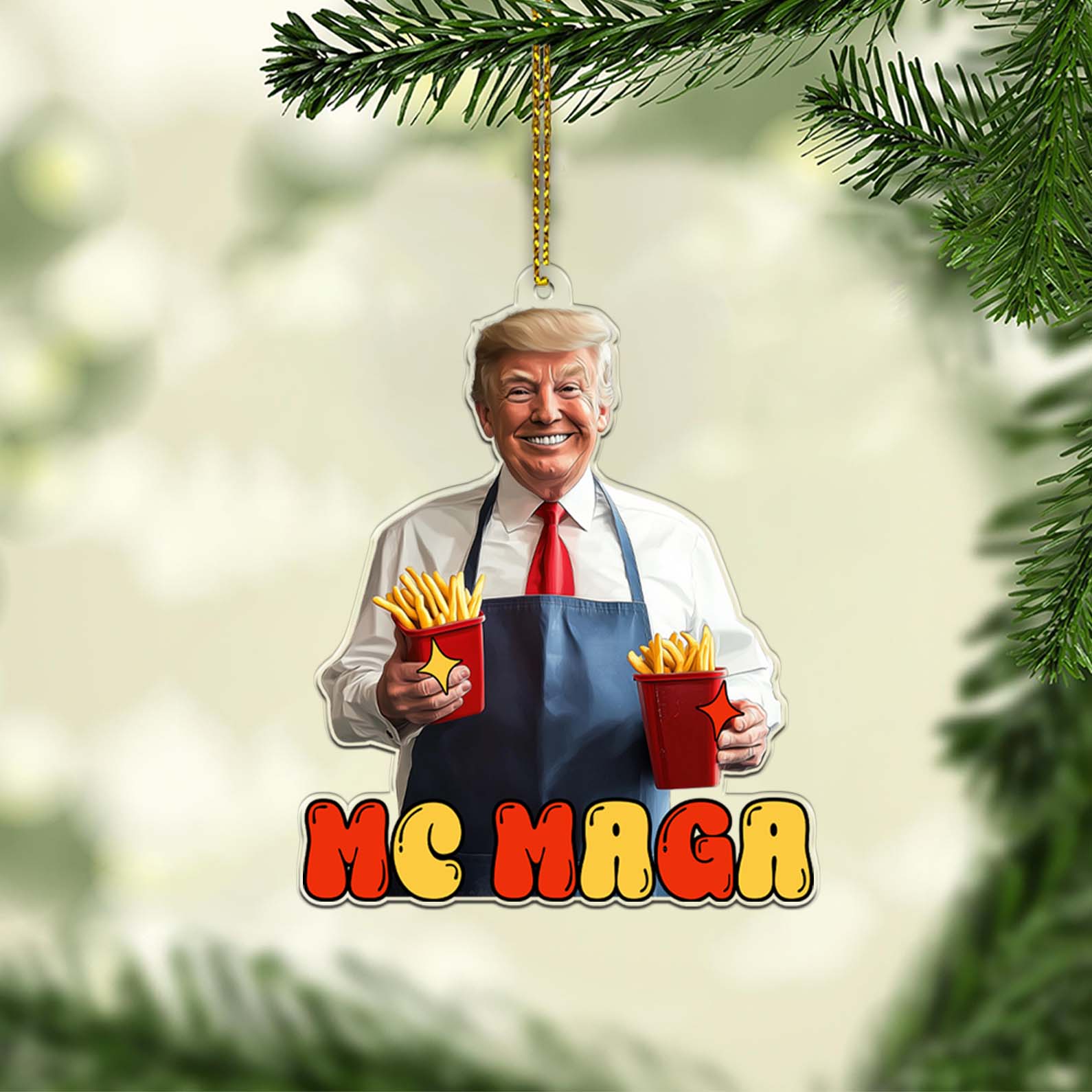 Trump Mc MAGA, Trendy Trump McDonald Acrylic Ornament, Perfect for Car & Christmas Tree Decor T1649 - GOP