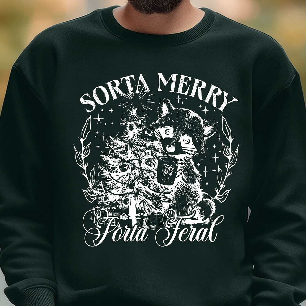 Sorta Merry Sorta Feral, Funny Christmas Raccoon Coquette, Trendy Christmas Vintage Sweatshirt T1654