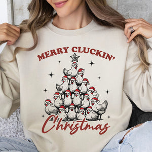 Merry Cluckin' Christmas Shirt, Christmas Farmhouse Sweater, Funny Trendy Merry Christmas Chickens Sweatshirt T1657