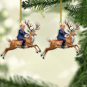 Trump Riding Reindeer, Funny Trump Christmas Acrylic Ornament, Perfect for Car & Christmas Tree Decor T1658 - GOP