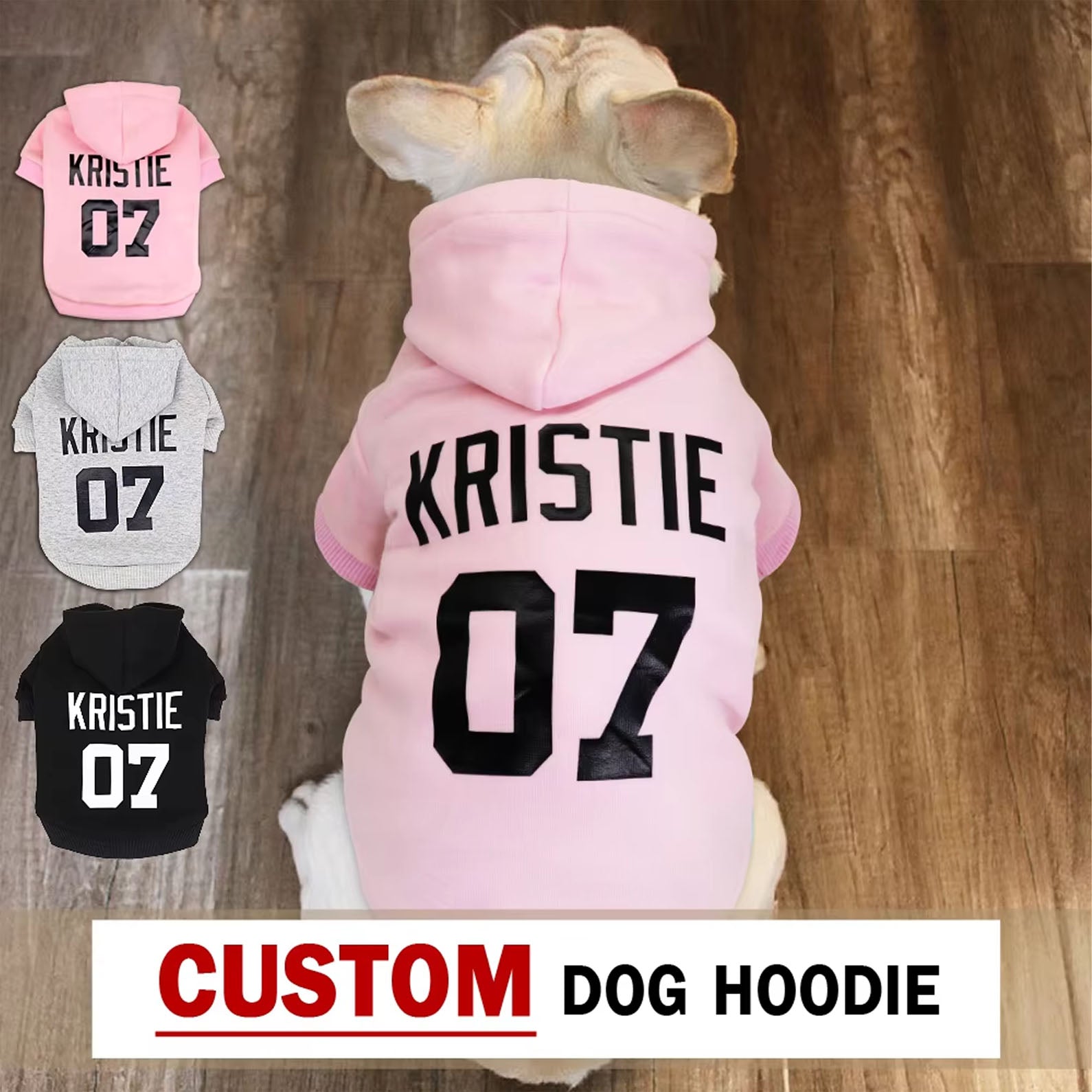 Personalized Pet Name Dog Hoodies, Custom Name and Number Dog Clothes, Clothes for Small Medium Large Dogs C1674