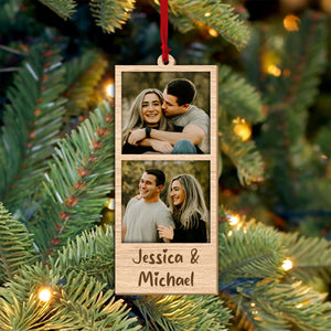 Custom Photo Strip Wood Ornament, Personalized Christmas 2 Layered Wooden Ornament, Family Ornament, Couple Ornament C1676