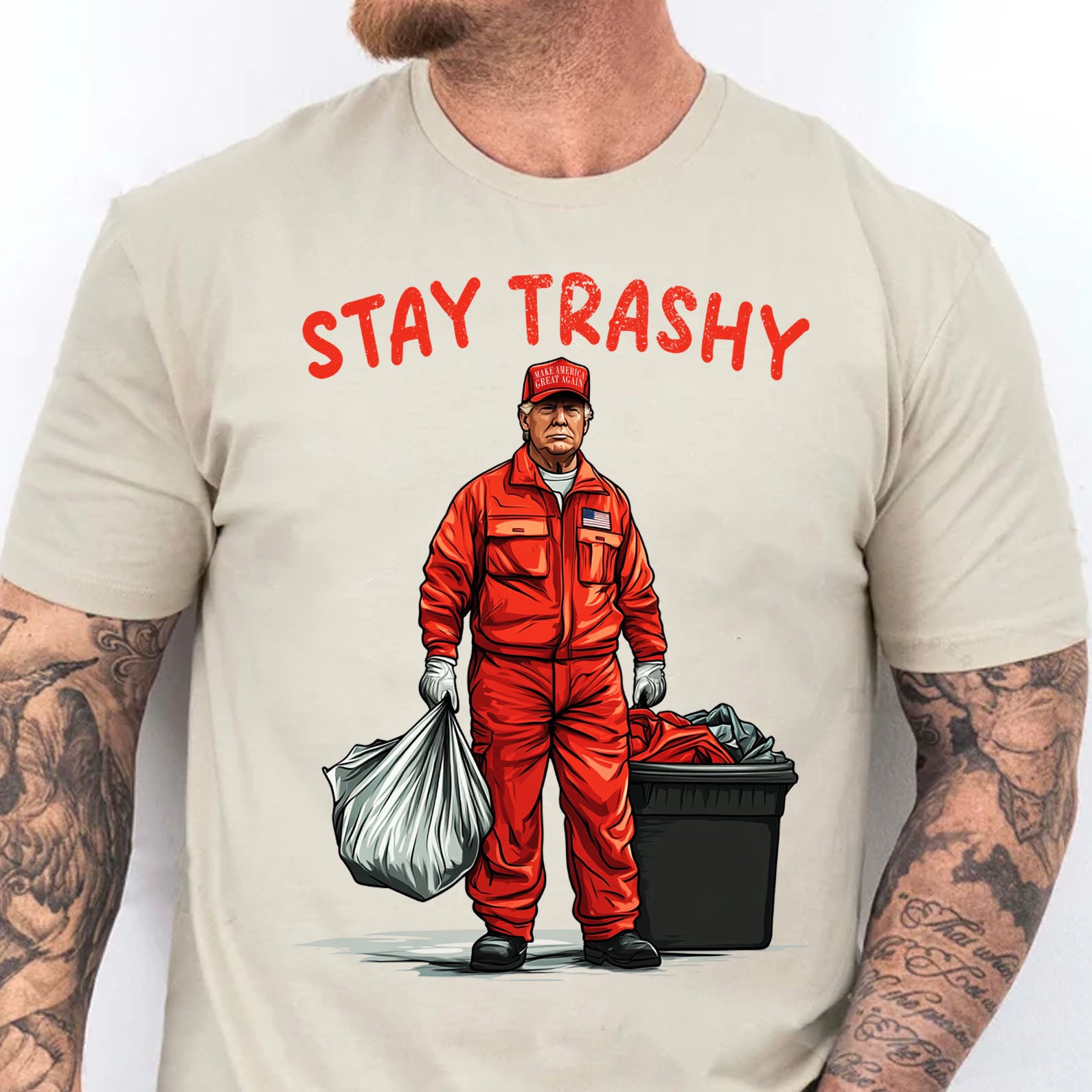 Trashy Donald Trump as Garbage Collector, Stay Trashy, Garbage for Trump 2024 Patriotic Shirt Bright C1692 - GOP