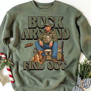 Trump Camo Hunting Shirt, Buck Around and Find Out Republican Outdoorsy Fishing Shirt Dark 681704 - GOP