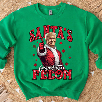Santa's Favorite Felon, Christmas Santa Claus, Trump 47th President Sweatshirt Bright T1729 - GOP
