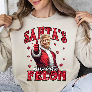 Santa's Favorite Felon, Christmas Santa Claus, Trump 47th President Sweatshirt Bright T1729 - GOP